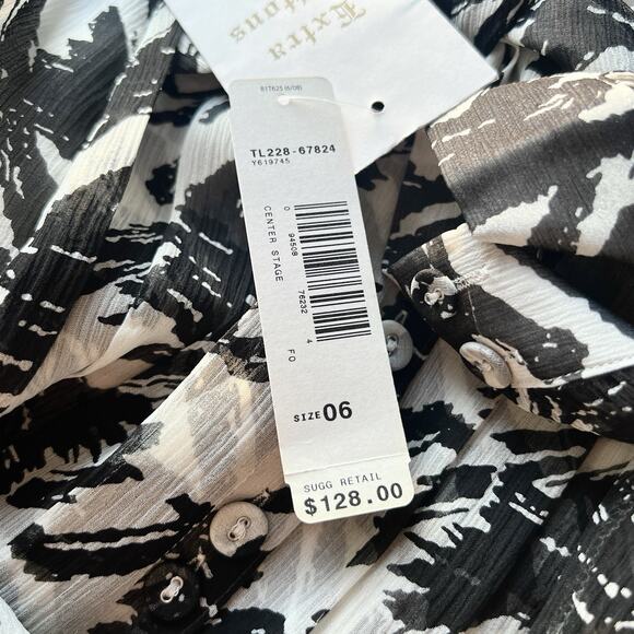 Pendleton Silk Secretary Black & White Blouse Houndstooth Tie Neck Office Sz 6 - Picture 3 of 16